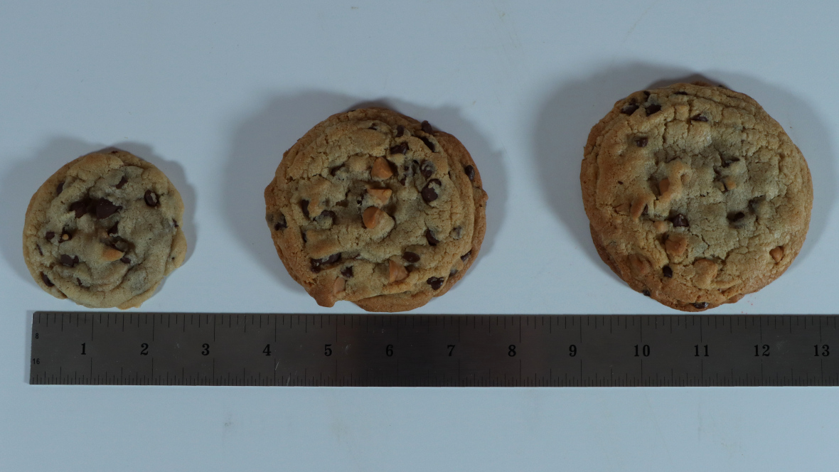 Butterscotch Chocolate Chip Cookie sizes